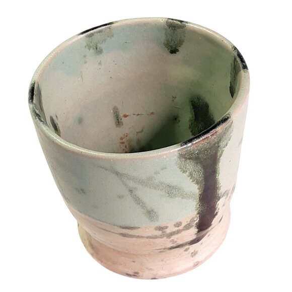 Handmade Ceramic Planter with Abstract Green & Beige Glaze - Picture 4 of 9